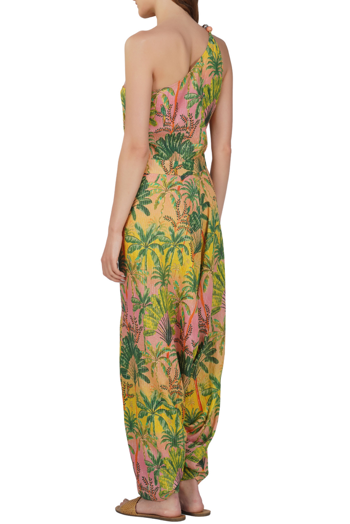 America & Beyond Printed One Shoulder Jumpsuit Endless Summer