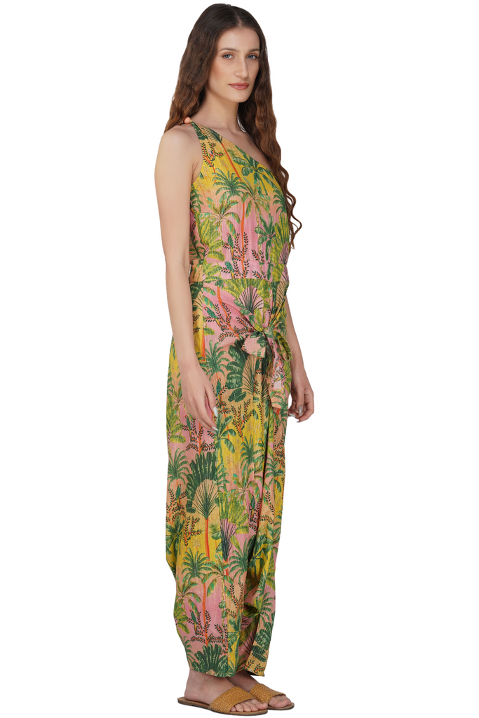 America & Beyond Printed One Shoulder Jumpsuit Endless Summer