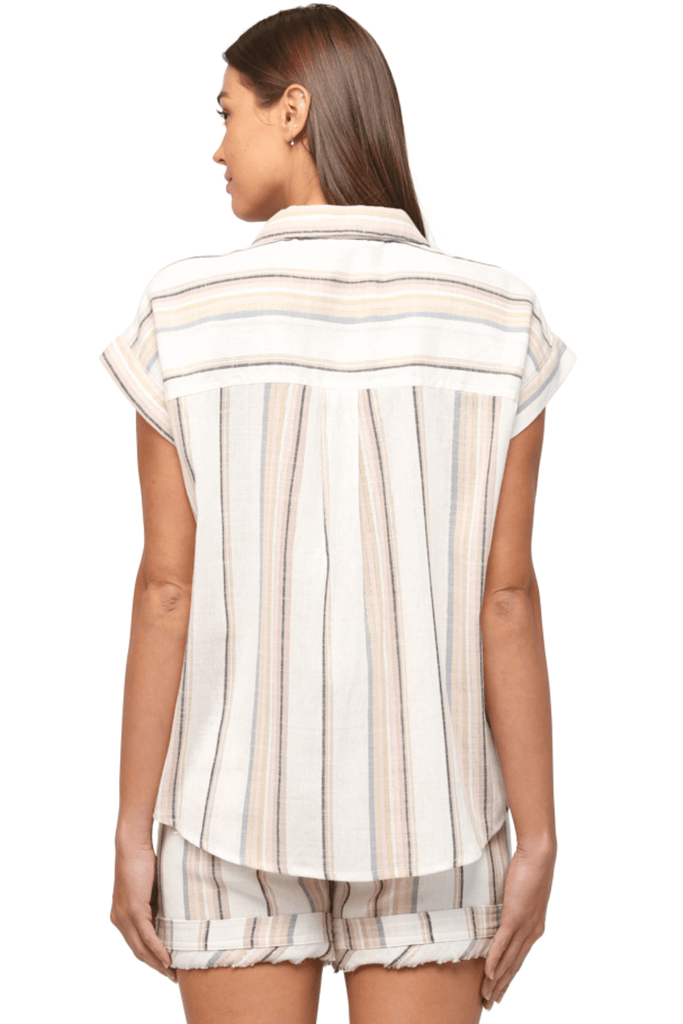 Fate By LFD Stripe With Lurex Linen Blend Short Slv Shirt Cream Multi