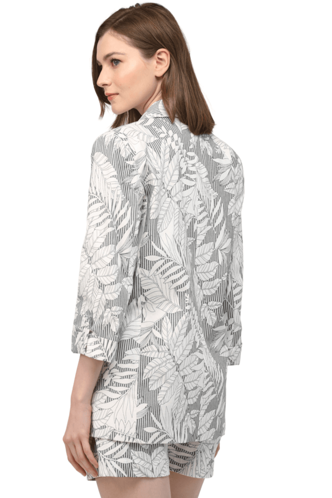 Fate By LFD Leaf Printed Tab Sleeves Blazer Cream Charcoal