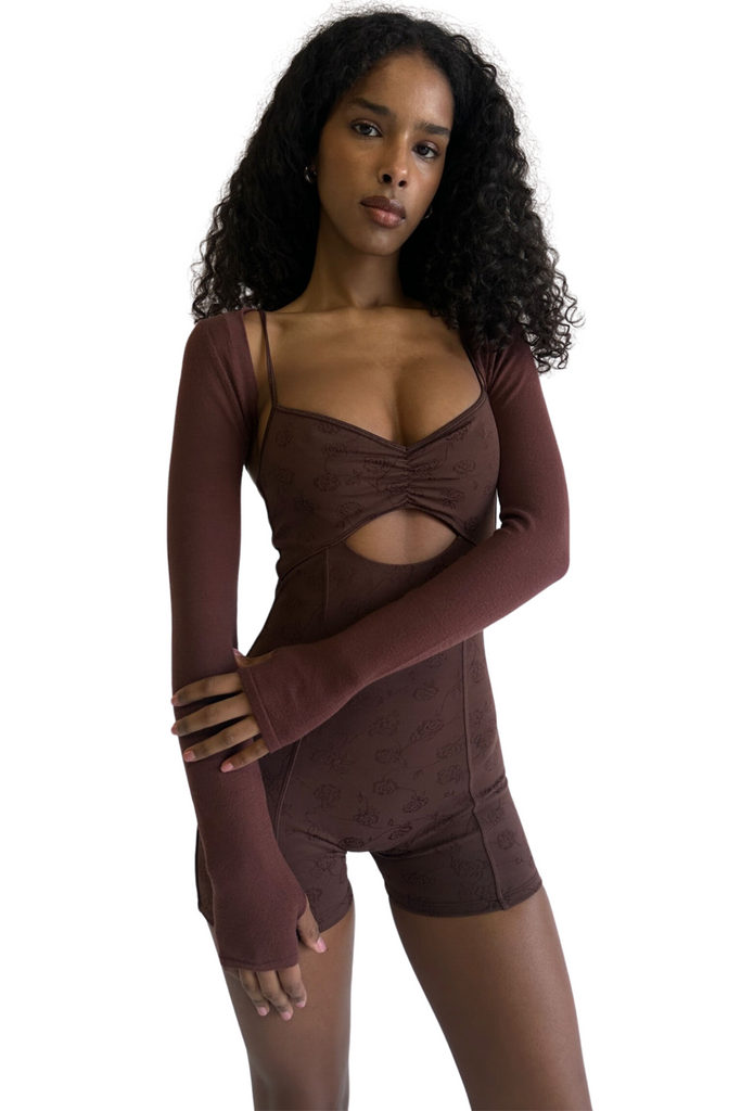 Frankies Bikinis Clara Shine Jacquard Bodysuit Chestnut