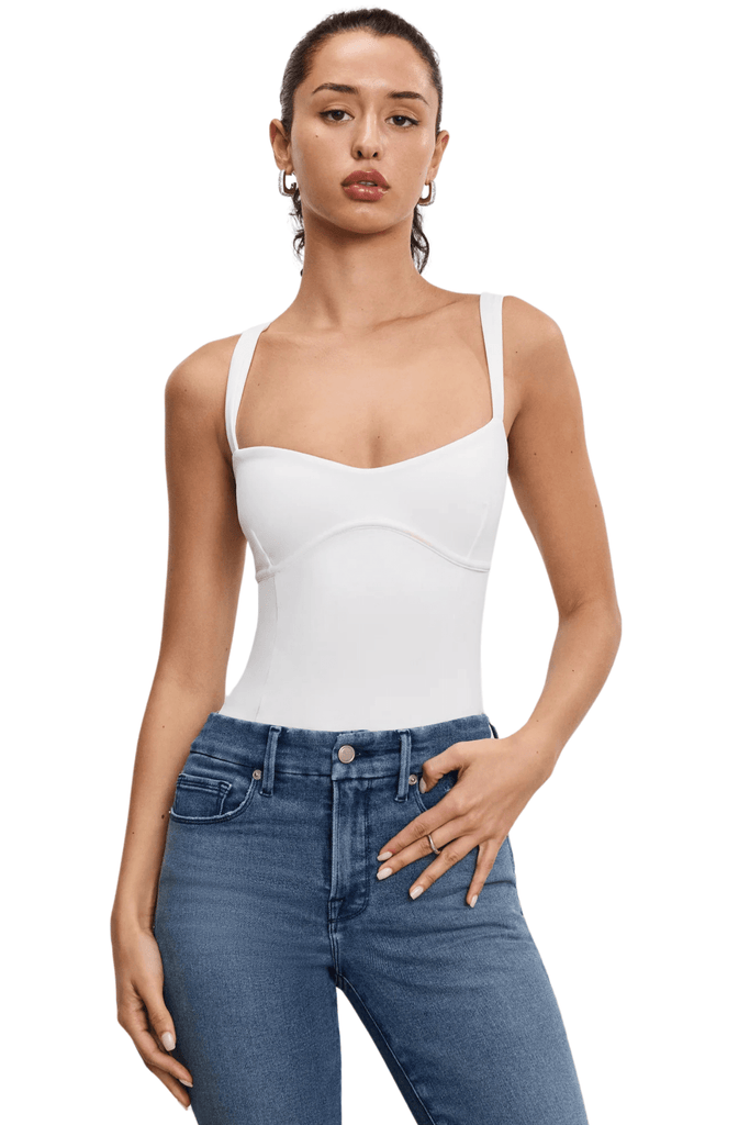 Good American Sweetheart Scuba Tank Bodysuit White001