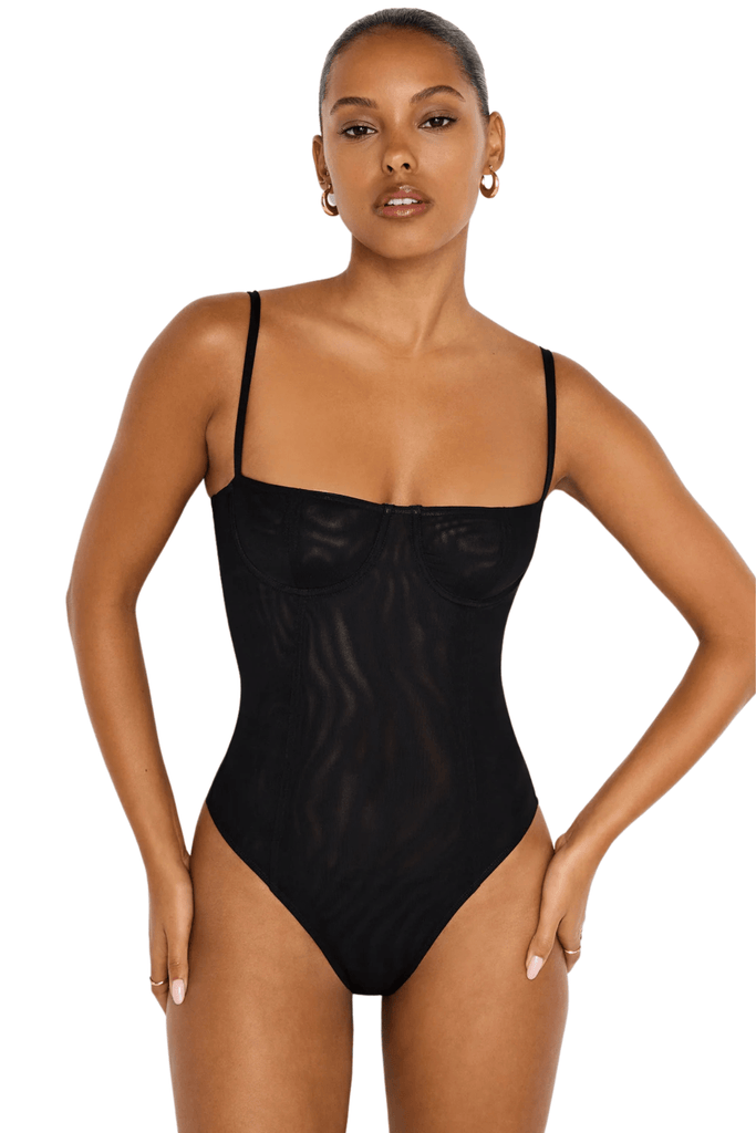 Good American Corset Demi Mesh Bodysuit Black001