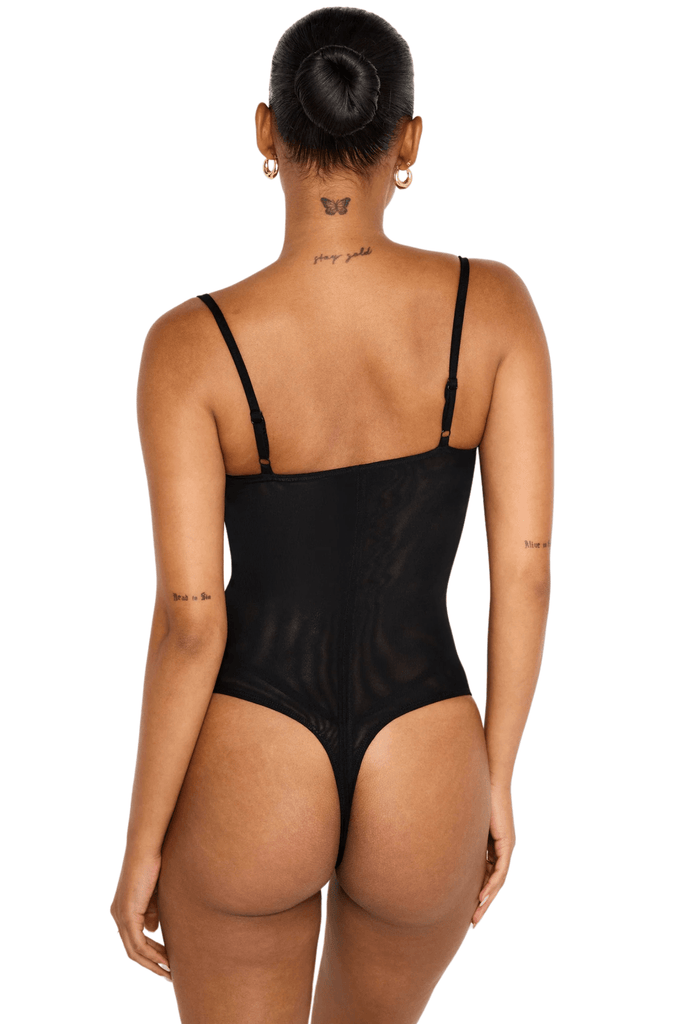 Good American Corset Demi Mesh Bodysuit Black001