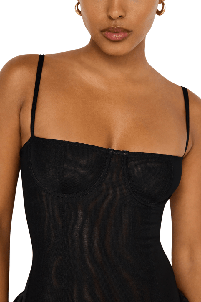 Good American Corset Demi Mesh Bodysuit Black001