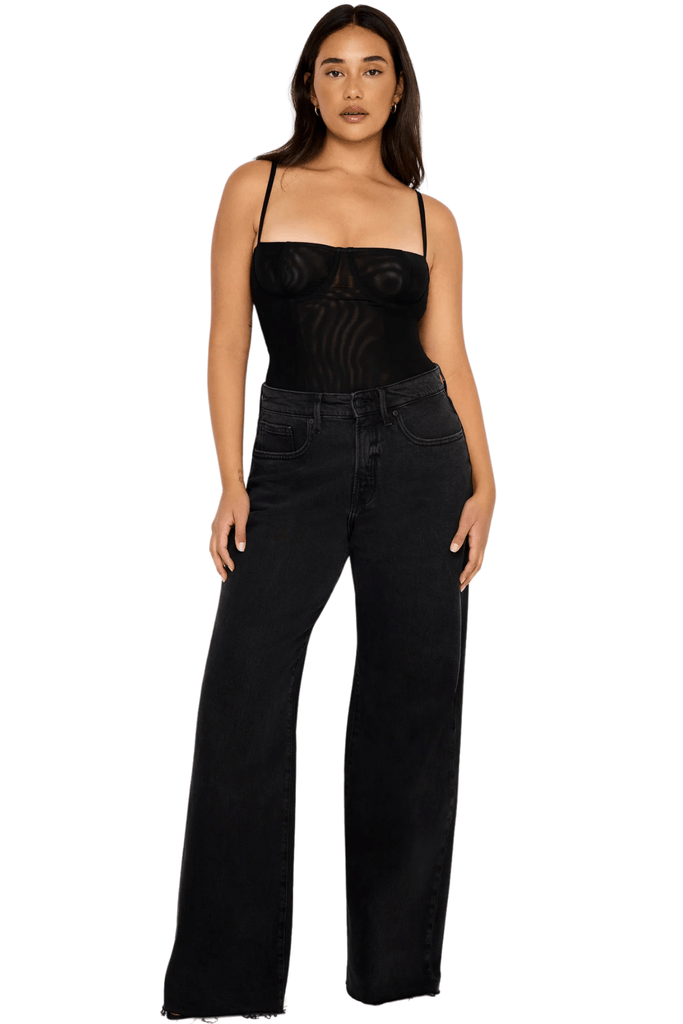 Good American Corset Demi Mesh Bodysuit Black001