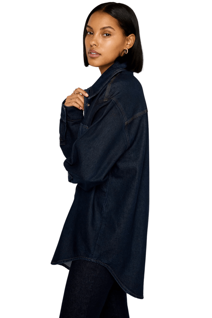 Good American Rinsed Denim Oversized Shirt Indigo716