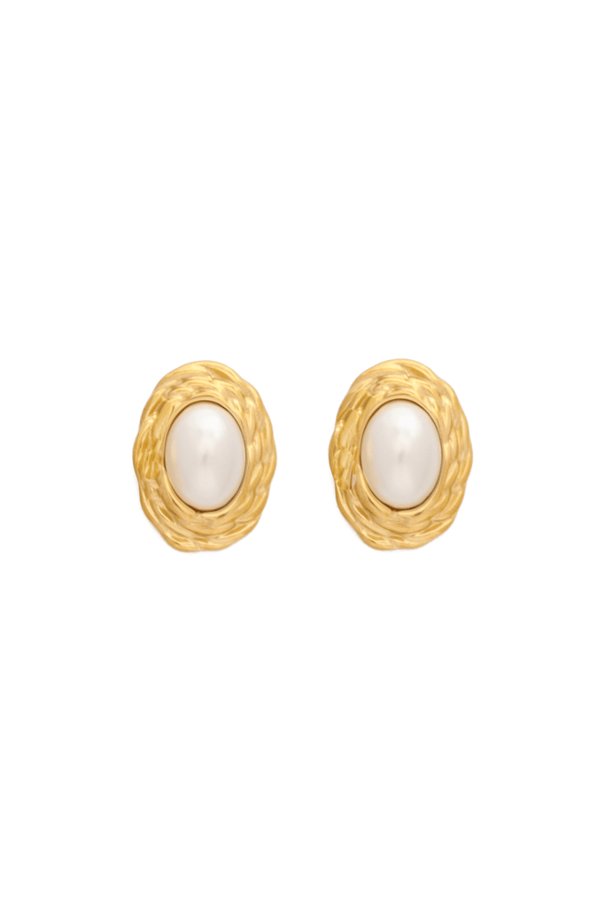 Petite Moments Oval Pearl Stud Earrings Gold