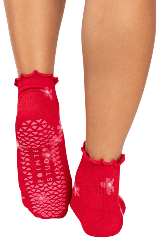 Pointe Studio Bloom Quarter Grip Sock Red