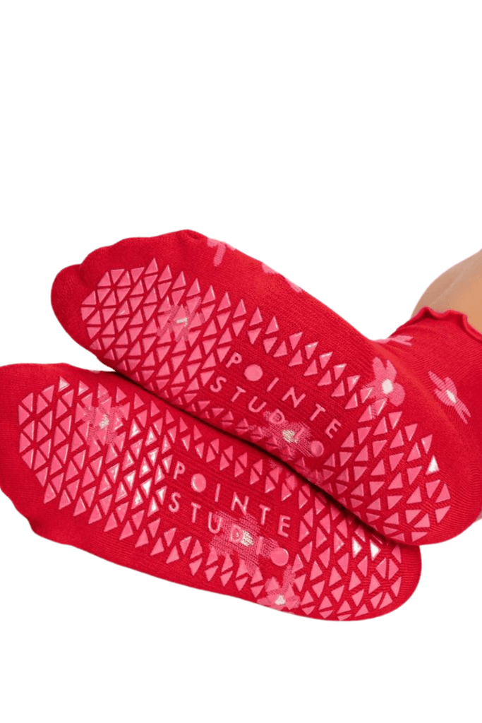 Pointe Studio Bloom Quarter Grip Sock Red