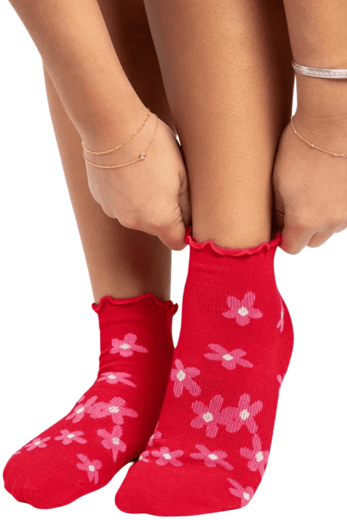 Pointe Studio Bloom Quarter Grip Sock Red