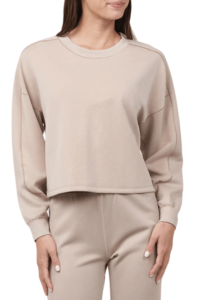 Thrive Société Ultraluxe Rib Inset Pullover Almond