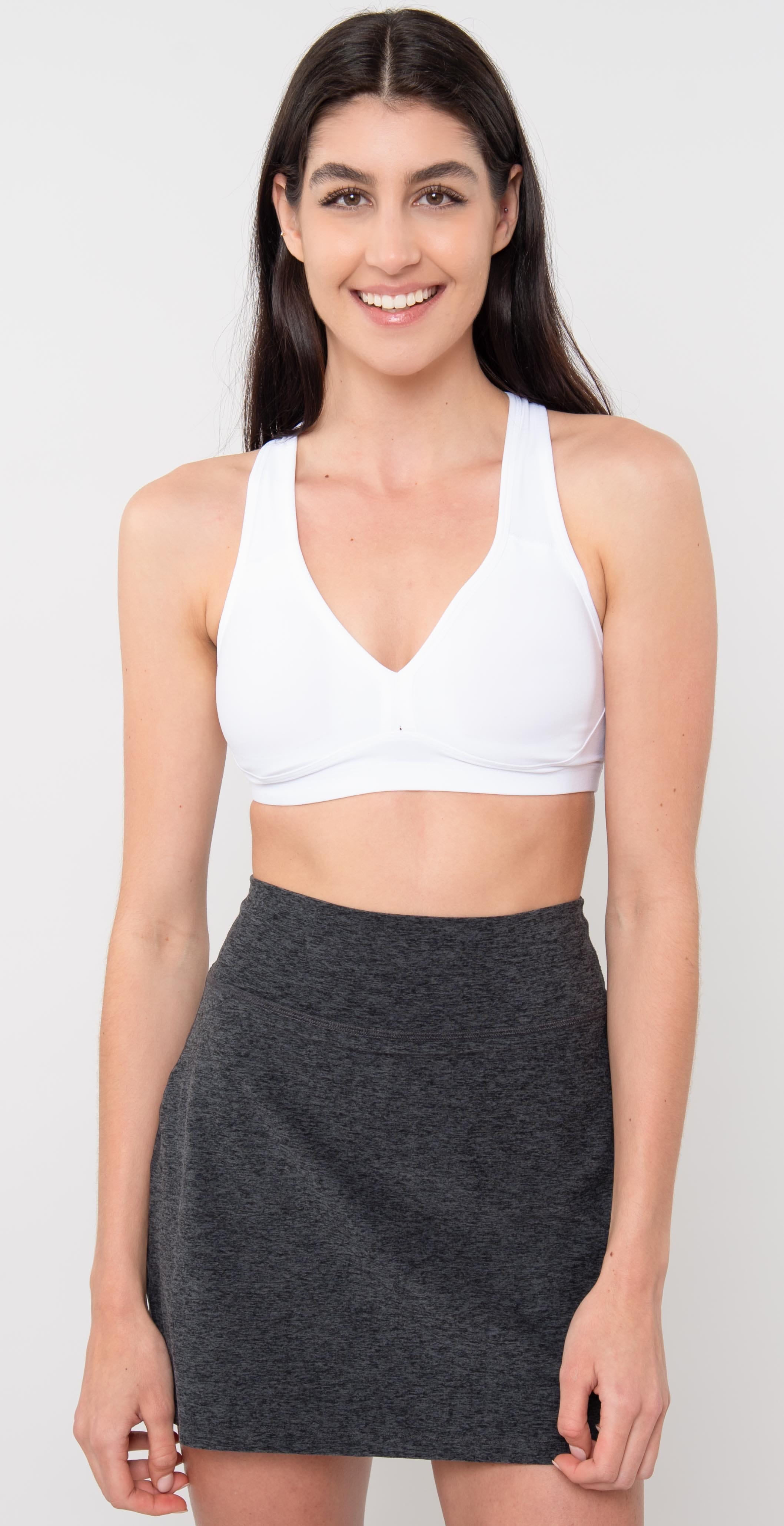 Stylish and Supportive White Deep V Sports Bra